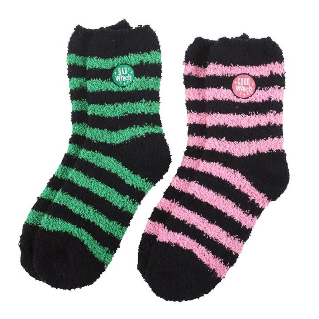 Which Witch are You? Set of 2 Good Witch and Bad Witch Fluffy Socks