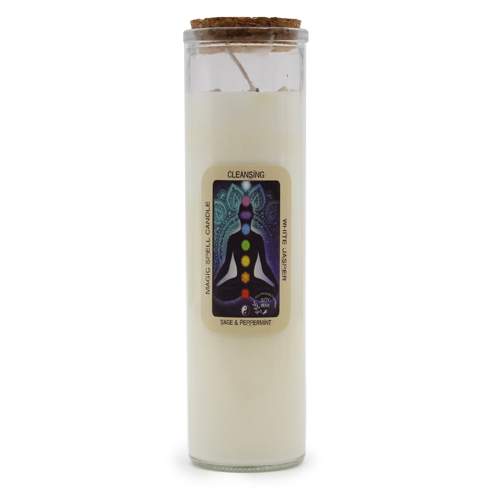 What is your Magic Spell Candle - Cleansing for? - To purify and renew the energy within your sacred space. To banish negativity, clear stagnant energy, and create a harmonious environment. Embedded within the candle, you will discover genuine White jasper that acts as a shield against negative energies, promoting a sense of stability and balance. The scent of sage and peppermint, known for their purifying and refreshing properties, will fill the air, revitalise your space and uplift your spirits. 