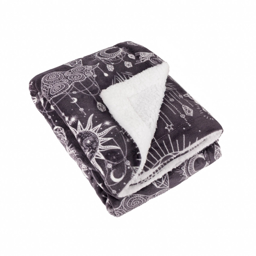 Constellation Printed Sherpa Fleece Throw Charcoal Cream