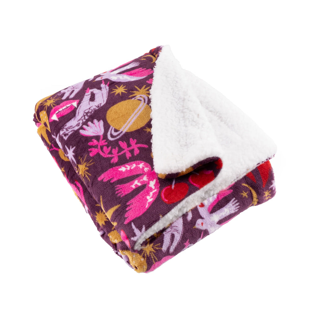 Enchanted Printed Sherpa Fleece Throw Pink