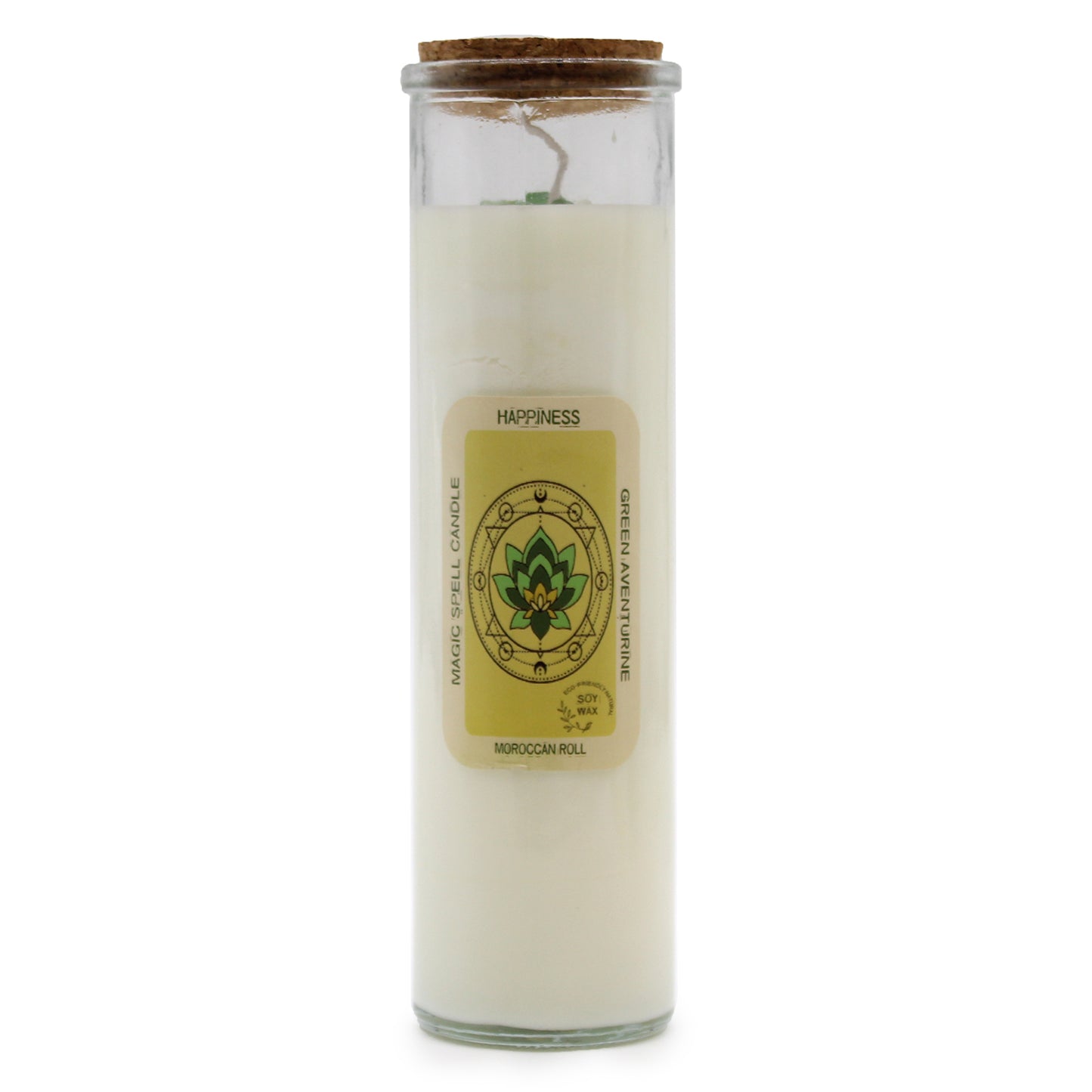 What is your Spell Candle - Happiness for? - To infuse your space with joy, positivity, and a sense of overall well-being. To uplift your spirits, cultivate gratitude, and attract abundant joy into your life. Embedded within the candle, you will discover genuine Green Aventurine, the stone of opportunity and abundance, promoting a sense of well-being, luck, and optimism. The delightful scent of Moroccan Rose, known for its captivating and mood-enhancing properties, will fill the air, creating an ambience th