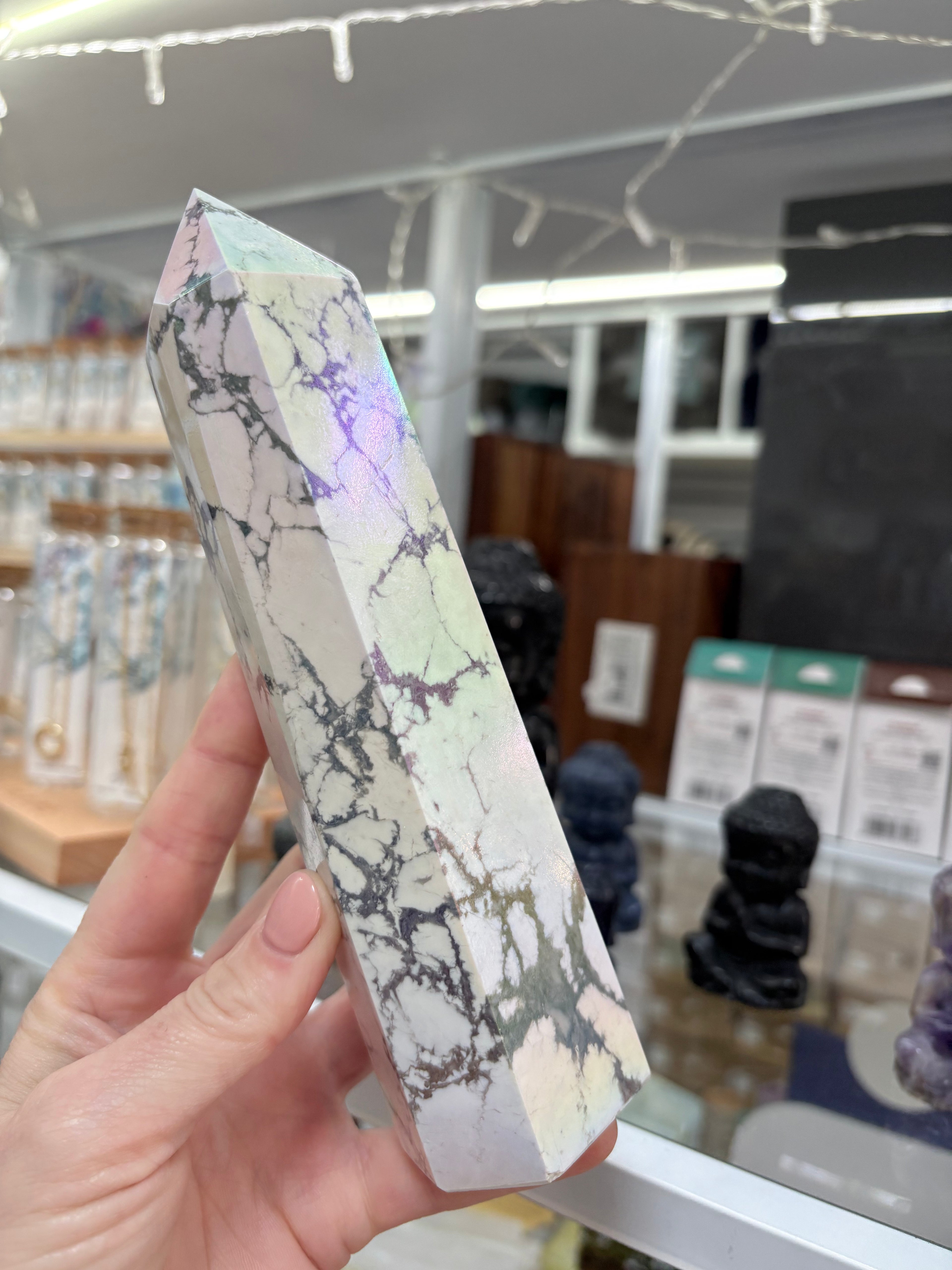 Large Aura-Coated Howlite Tower