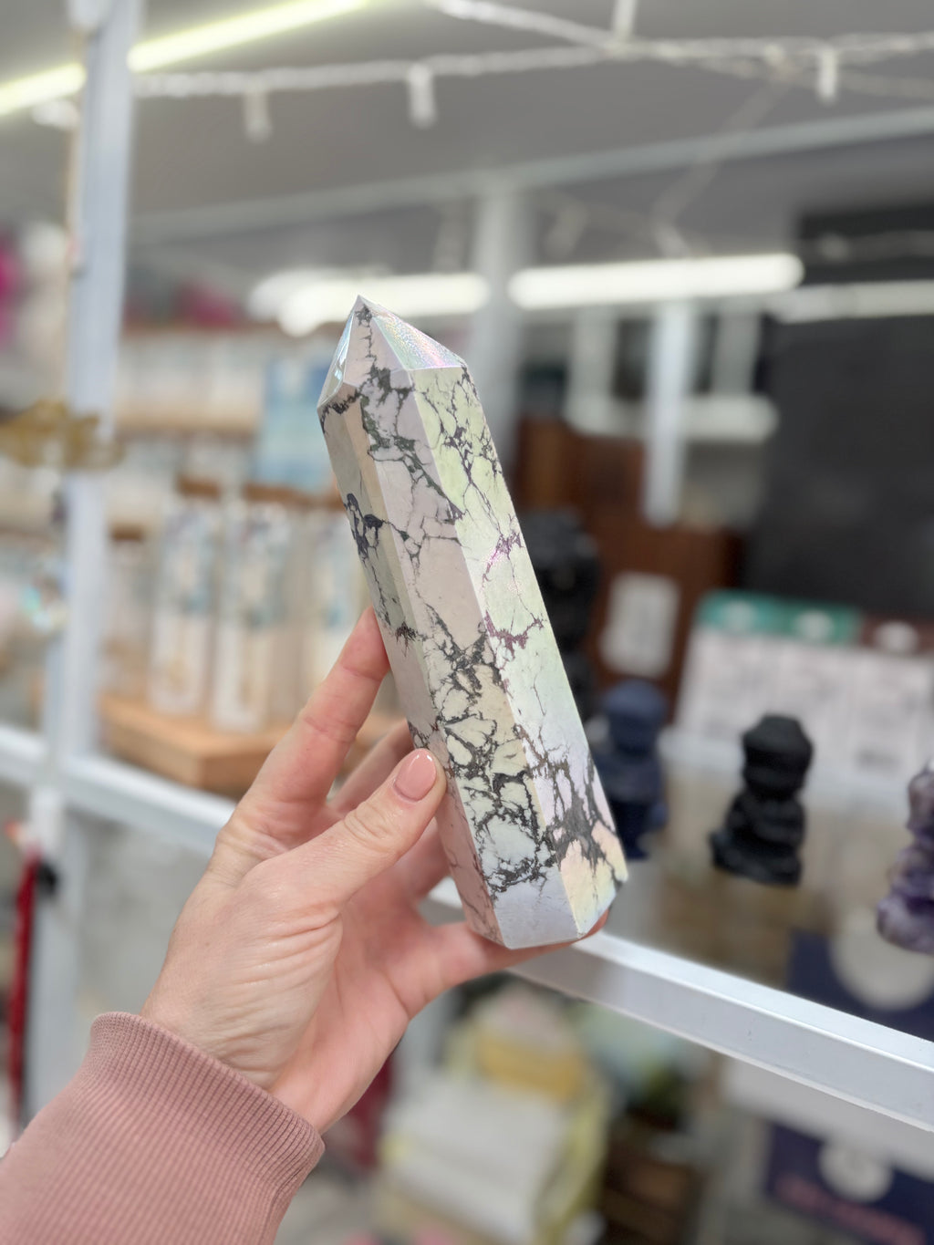 Large Aura-Coated Howlite Tower