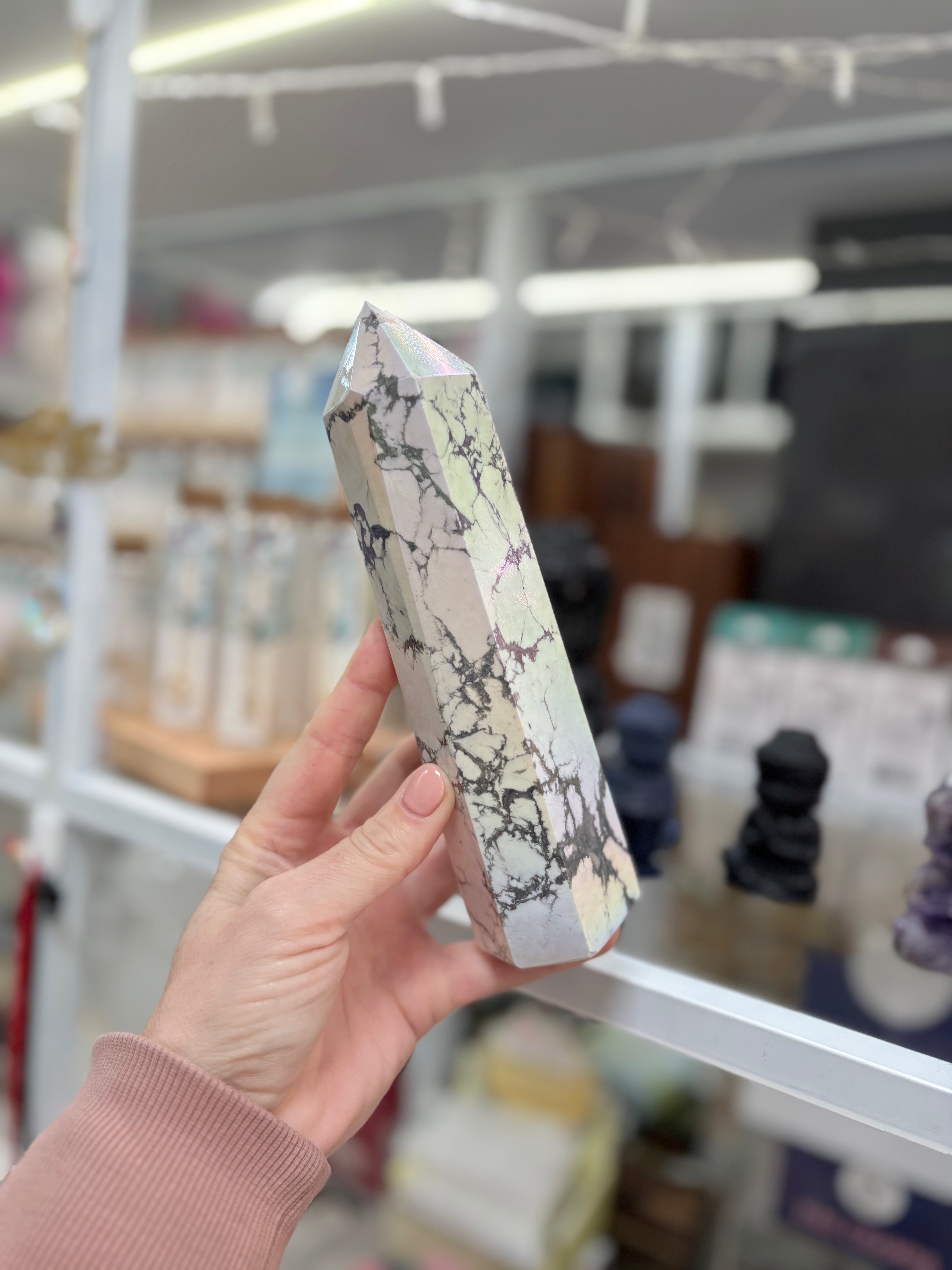 Large Aura-Coated Howlite Tower