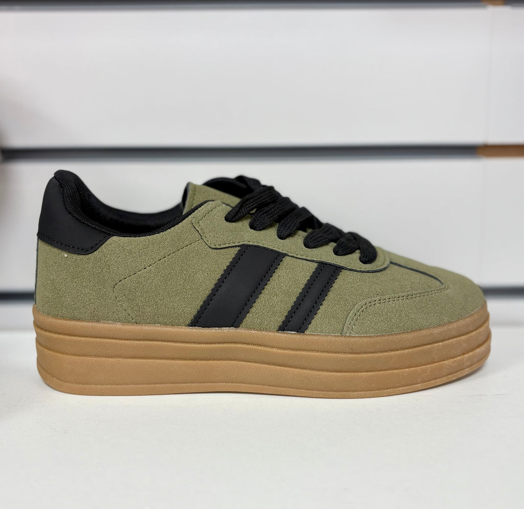 Ladies khaki green and black Platform trainers