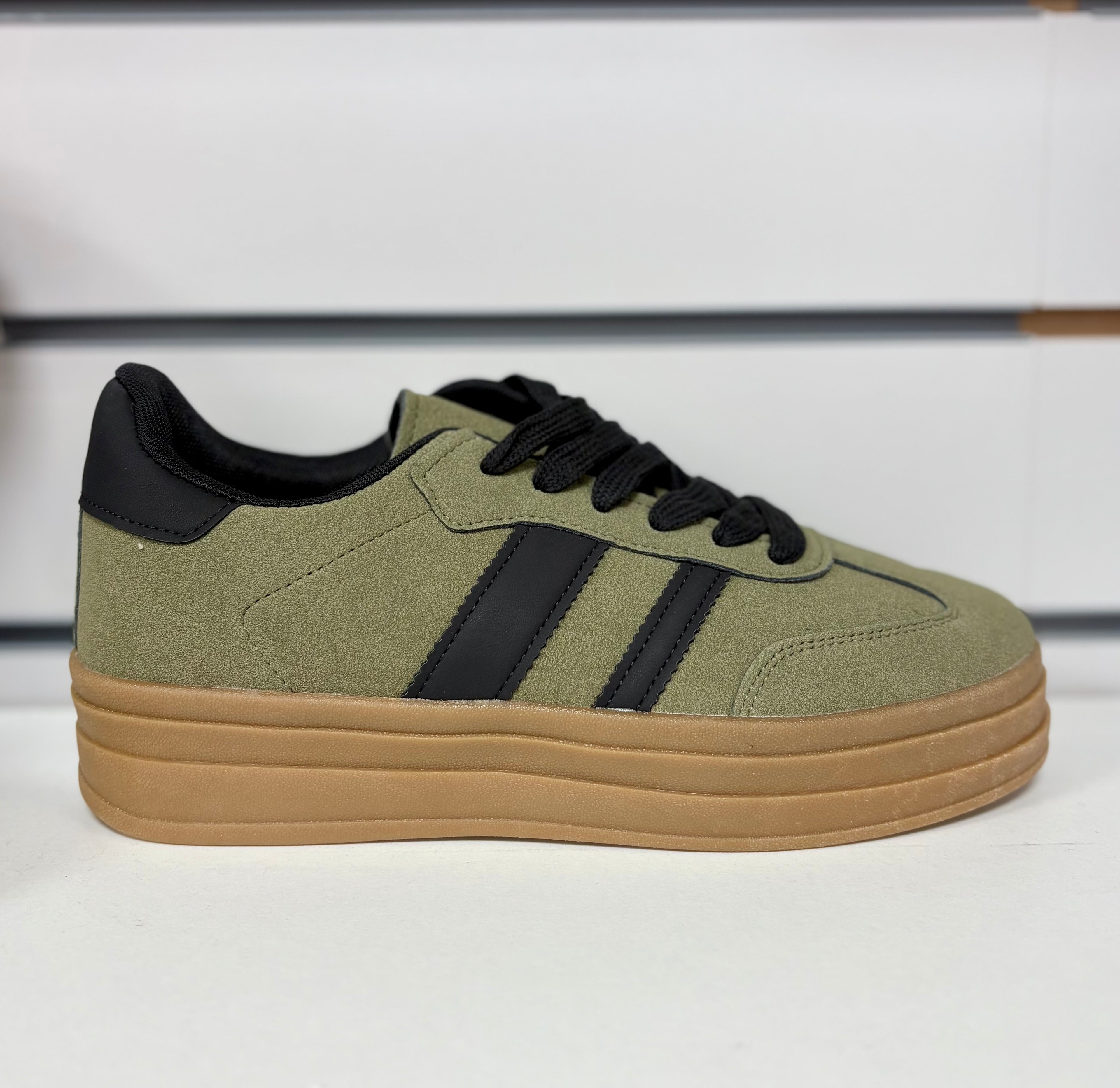 Ladies khaki green and black Platform trainers