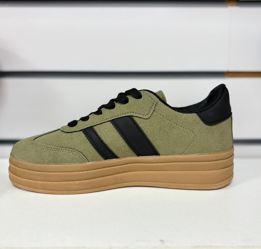 Ladies khaki green and black Platform trainers