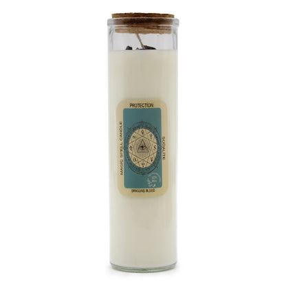 What is your Magic Spell Candle - Protection for? -  To create a shield of divine protection, ward off negative energies, and create a safe and harmonious space. To safeguard your energy, promote spiritual well-being, and instil a sense of security. Embedded within the candle, you will discover genuine Sodalite, known as the stone of peace and protection, promoting mental clarity, intuition, and shielding against negative energies. The captivating scent of Dragon Blood, known for its powerful protective and