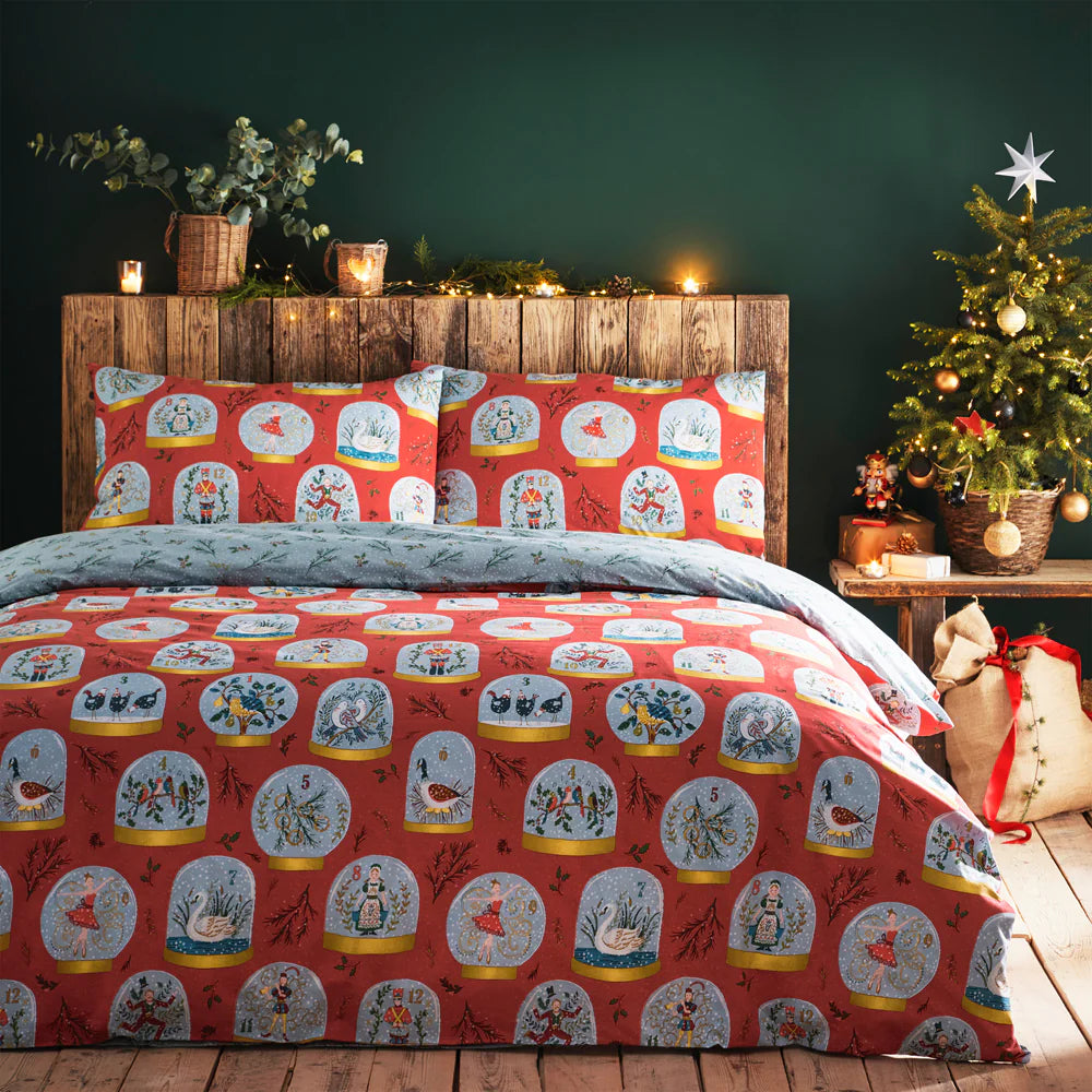 Twelve Days of Christmas Festive Duvet Cover Set Red