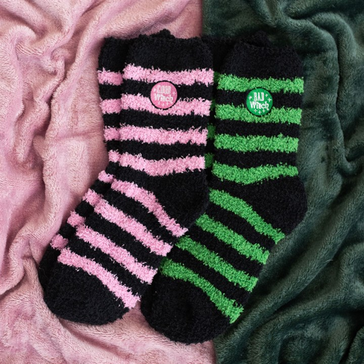 Which Witch are You? Set of 2 Good Witch and Bad Witch Fluffy Socks