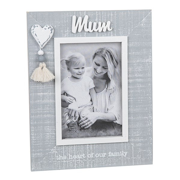 Cool Grey Tassel Photo Frame – Mum is the Heart of the Family