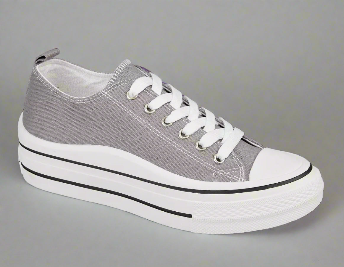 new ladies canvas trainer footwear comfort tennis shoe grey or white lace up shoes holiday perfect travel outfit