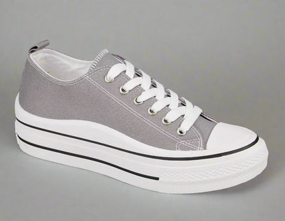 new ladies canvas trainer footwear comfort tennis shoe grey or white lace up shoes holiday perfect travel outfit