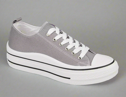 new ladies canvas trainer footwear comfort tennis shoe grey or white lace up shoes holiday perfect travel outfit